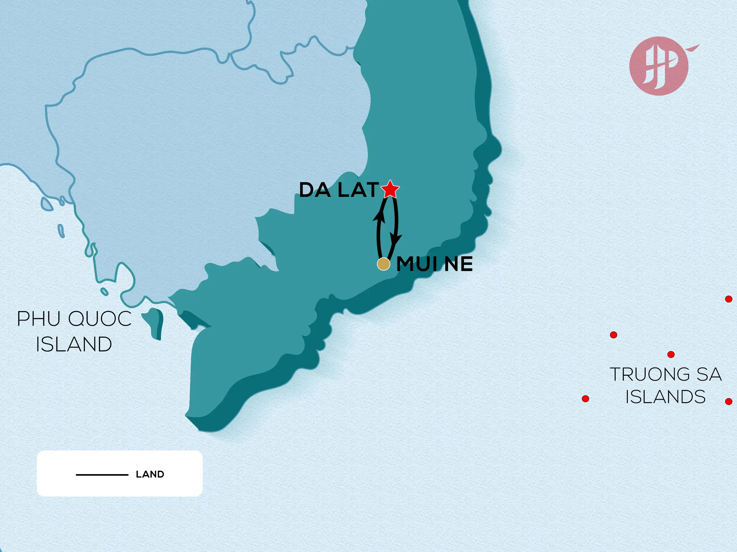 flight route of Amazing Da Lat & Mui Ne tour